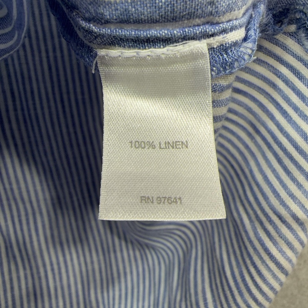 J Jill Love Linen Essential Shirt Womens Petite Large Blue Stripe Long Sleeve - Picture 10 of 16